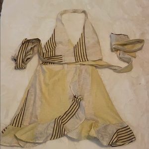 Latiste yellow brown and white stripped wrap midi